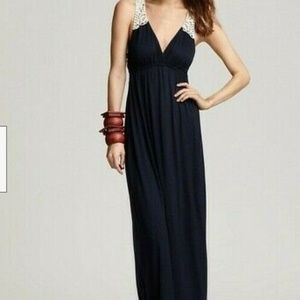 AQUA Blue Crochet Back Maxi Dress